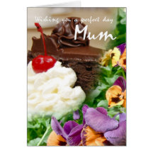 Birthday card for Mum with cake and flowers