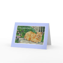 Birthday Card, Portuguese Greeting, Ginger Cat
