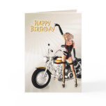 Birthday card with a motorbike girl
