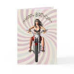 Birthday card with a motorbike girl