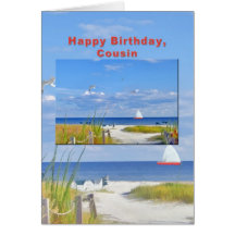 Birthday, Cousin, Beach and Ocean View Card