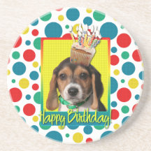 Birthday Cupcake - Beagle Puppy - Chloe Beverage Coasters