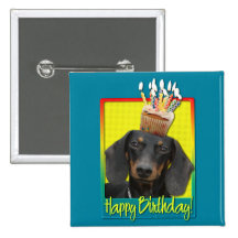 Birthday Cupcake - Dachshund - Winston Button