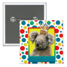 Birthday Cupcake - Koala Pinback Buttons
