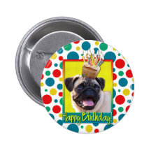 Birthday Cupcake - Pug Button