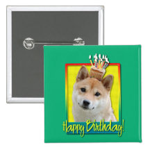 Birthday Cupcake - Shiba Inu Pinback Button
