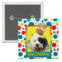 Birthday Cupcake - Tibetan Terrier Pinback Buttons
