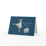 Birthday, Daughter, Ballerina on Blue, White Peony Greeting Card