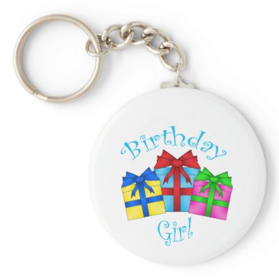 Birthday girl in blue with presents key chain by Brothergravydesigns