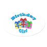 Birthday girl in blue with presents oval stickers