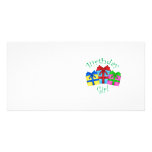 Birthday girl in green with presents custom photo card