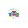 Birthday girl in green with presents rectangular stickers