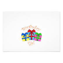 Birthday girl in orange with presents custom invites