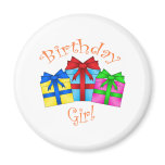 Birthday girl in orange with presents magnet