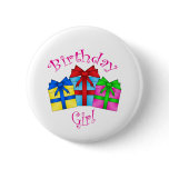 Birthday girl in pink with presents