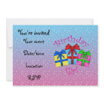 Birthday girl in pink with presents personalized announcements