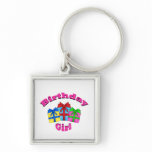 Birthday girl in pink with presents key chains