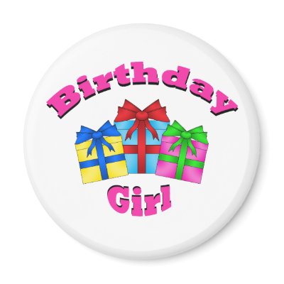 Birthday girl in pink with presents magnet by Brothergravydesigns