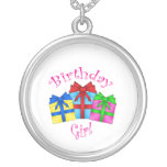 Birthday girl in pink with presents pendant
