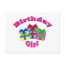 Birthday girl in pink with presents post card