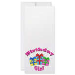 Birthday girl in pink with presents personalized rack card