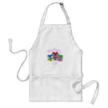 Birthday girl in purple with presents apron