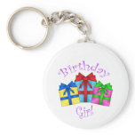 Birthday girl in purple with presents keychain
