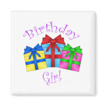 Birthday girl in purple with presents refrigerator magnet