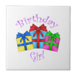 Birthday girl in purple with presents tiles