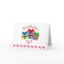 Birthday girl in red with presents greeting card