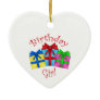Birthday girl in red with presents christmas ornaments