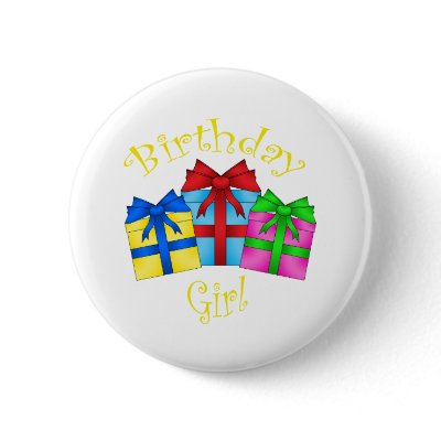 Birthday girl in yellow with presents buttons by Brothergravydesigns
