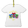 Birthday girl in yellow with presents christmas tree ornaments
