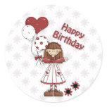 Birthday Girl with Ballons Round Sticker