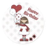 Birthday Girl with Ballons Round Stickers