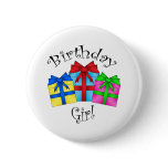 Birthday girl with presents button