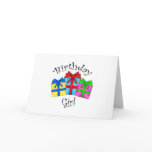 Birthday girl with presents greeting card