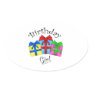 Birthday girl with presents oval sticker