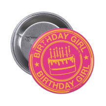 Birthday Girl -yellow rubber stamp effect- Buttons