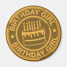 Birthday Girl -yellow rubber stamp effect- Refrigerator Magnet