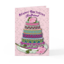 BIRTHDAY - GIRLFRIEND - MULTI TIER DECORATED CAKE GREETING CARDS