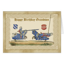 Birthday Grandson, knights Jousting, Horses full B Greeting Cards