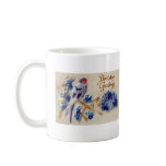 Birthday Greetings Vintage Fabric Bird Postcard Coffee Mugs