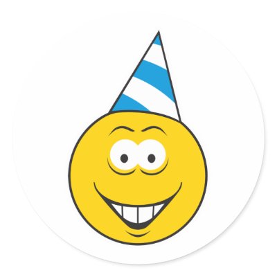 Birthday Hat Smiley Face Round Stickers by doonidesigns
