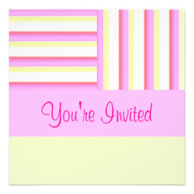 Birthday Invitation Pink & Yellow Stripe