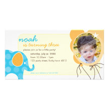 BIRTHDAY INVITE PHOTOCARD :: elephant + balloons 1 Photo Card