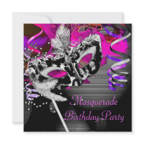 Birthday Masquerade Party Mask Silver Pink 2 Custom Invites
