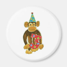 Birthday Monkey Holding Three Magnets