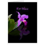 Birthday, Niece, Orchid Reflected on Black Greeting Card