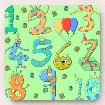 Birthday Numbers, on Pale Green. Drink Coaster